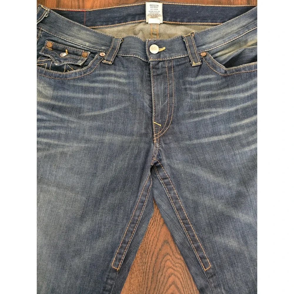 True Religion Billy QT Jeans Men's 40x34 Blue Yellow Contrast Stitch Made in USA